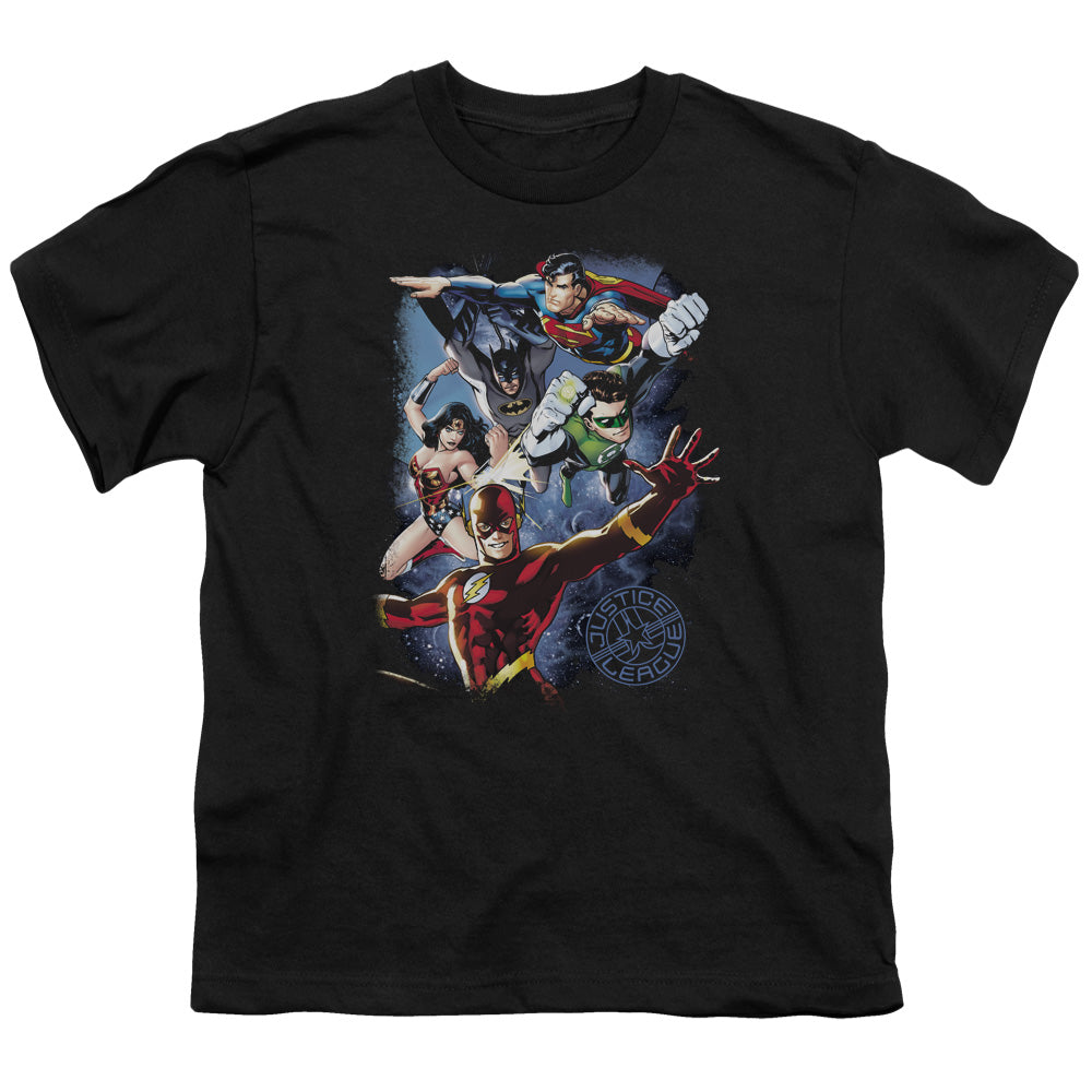 Justice League Galactic Attack Color Kids Youth T Shirt Black Officially Licensed
