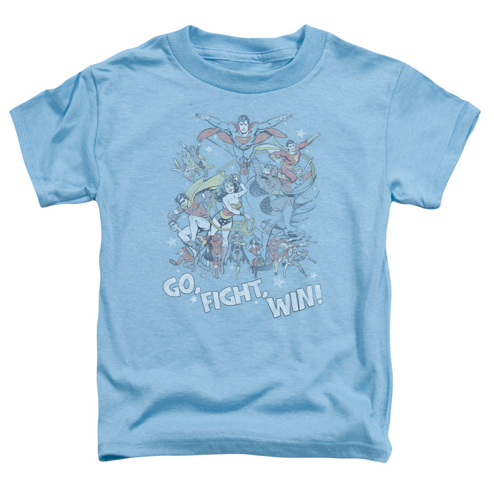 Justice League Go Fight Win Toddler Kids Youth T Shirt Carolina Blue Officially Licensed