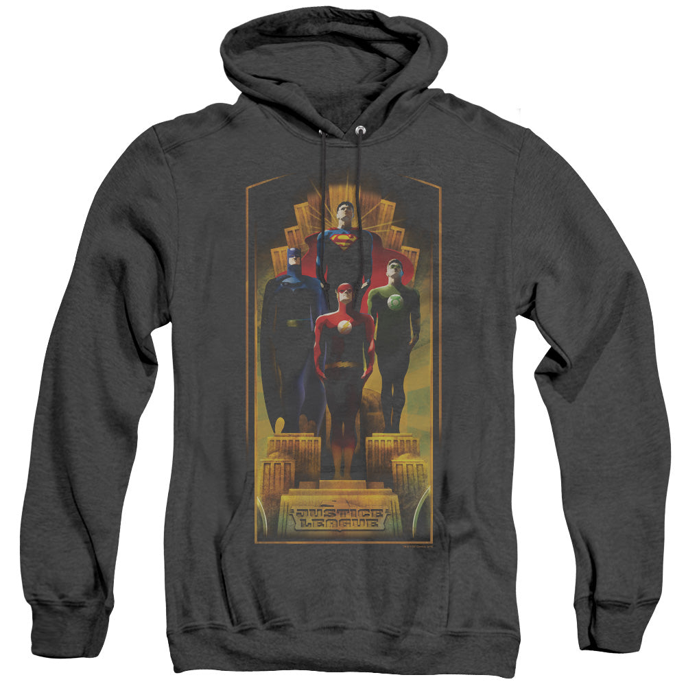 Justice League Deco Heather Mens Hoodie Black Officially Licensed