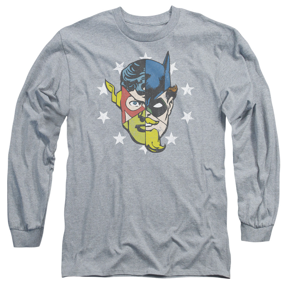 Justice League Face Off Mens Long Sleeve Shirt Athletic Heather Officially Licensed