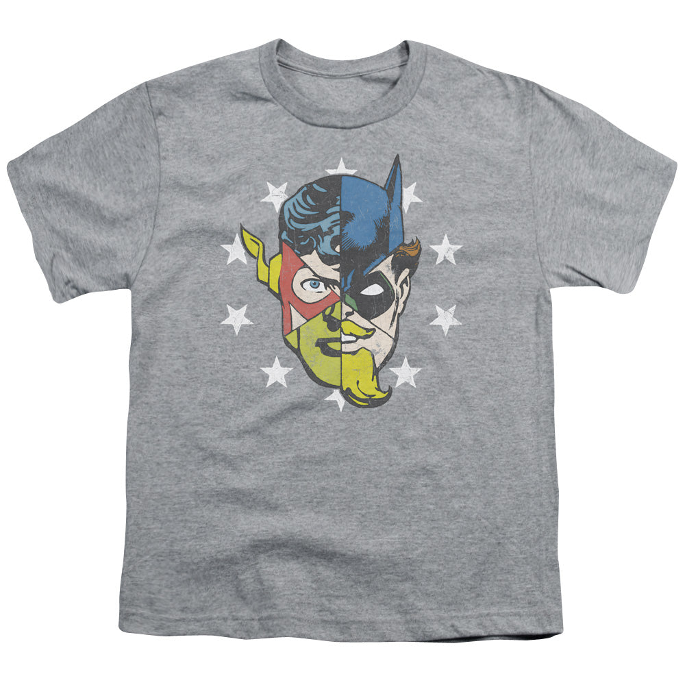 Justice League Face Off Kids Youth T Shirt Athletic Heather Officially Licensed