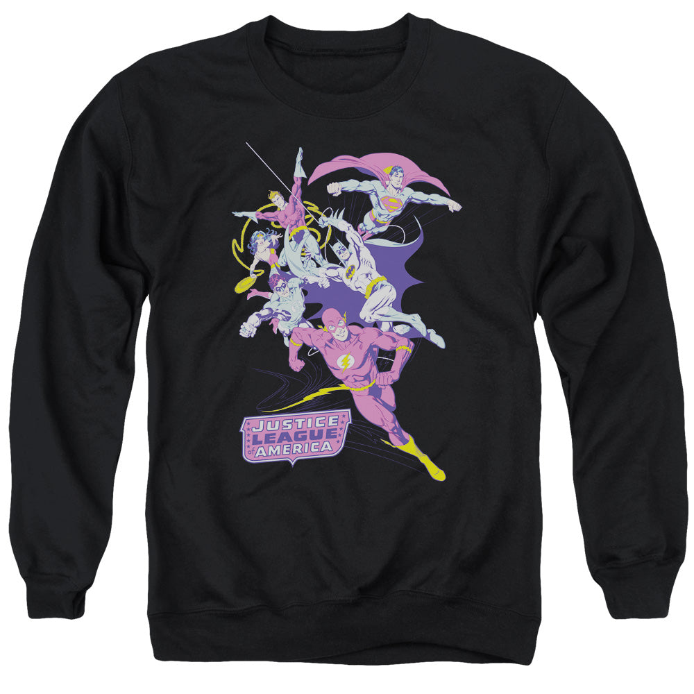 Justice League Of America Colorful League Mens Crewneck Sweatshirt Black Officially Licensed