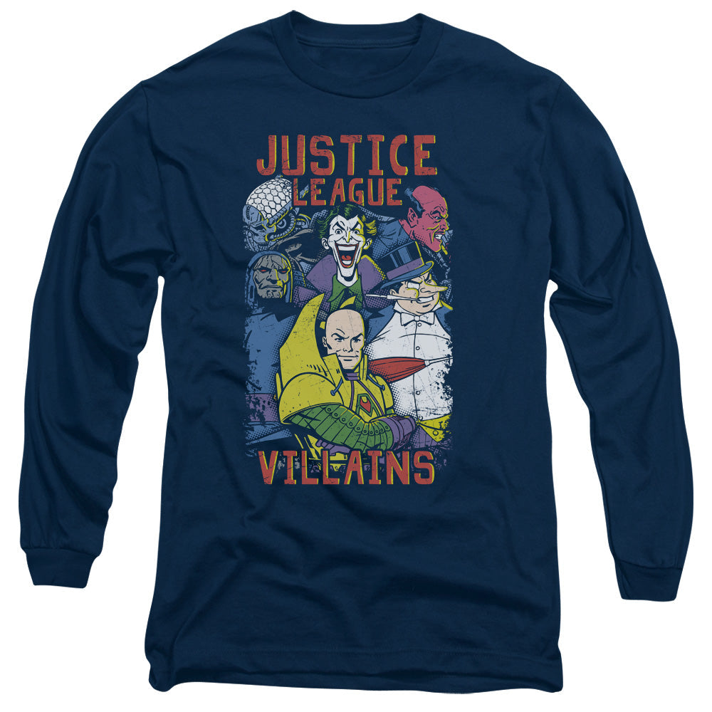 Justice League Villians Mens Long Sleeve Shirt Navy Blue Blue Officially Licensed
