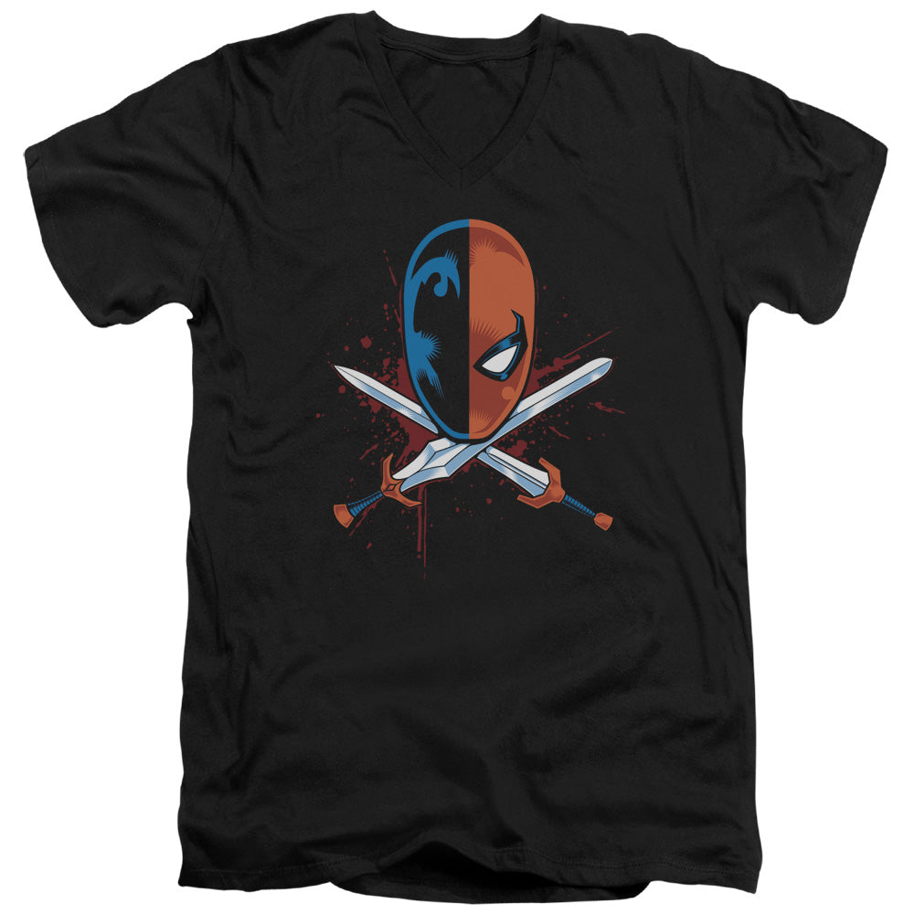 Justice League Crossed Swords Mens Slim Fit V-Neck T Shirt Black Officially Licensed