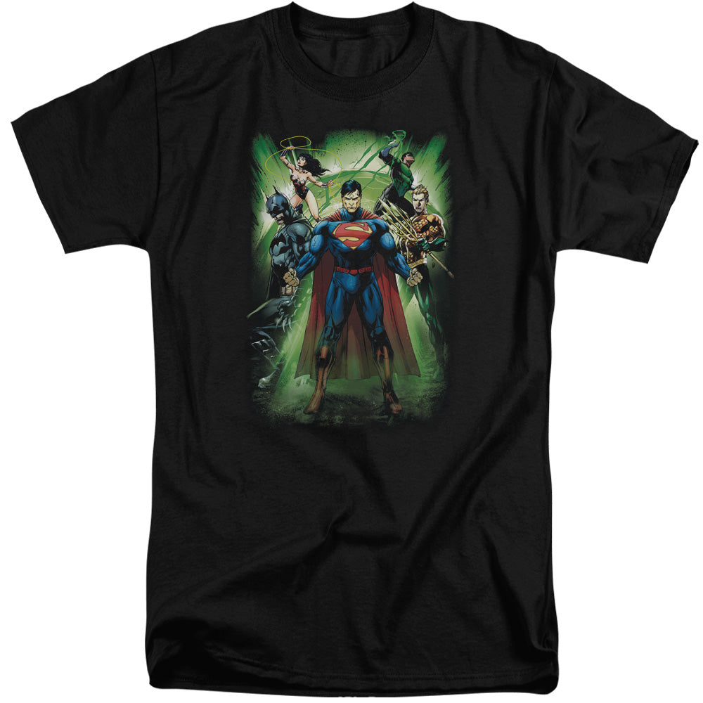 Justice League Power Burst Mens Tall T Shirt Black Officially Licensed