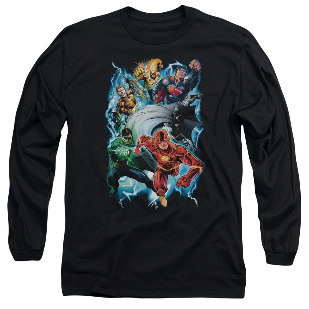 Justice League Electric Team Mens Long Sleeve Shirt Black Officially Licensed