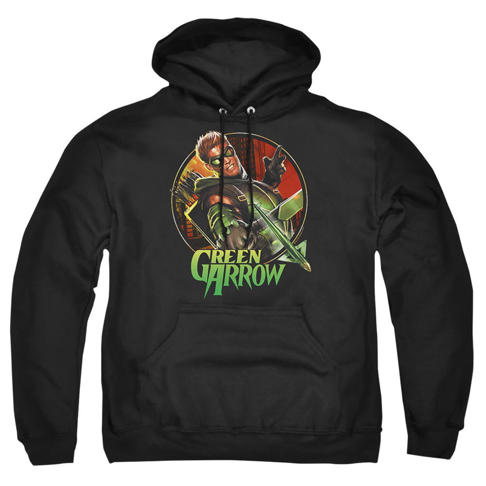 Justice League Of America Sunset Archer Mens Hoodie Black Officially Licensed