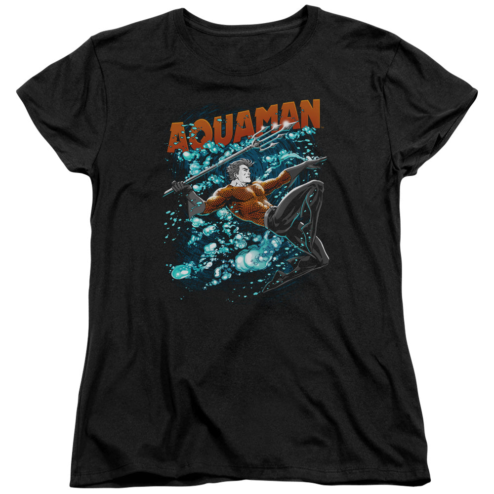 Justice League Aqua Bubbles Womens T Shirt Black Officially Licensed