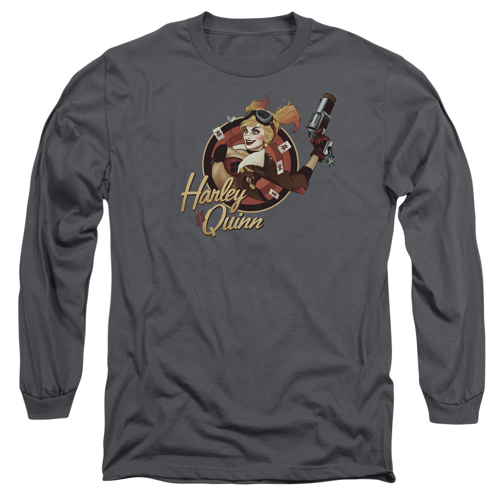 Justice League Harley Bomber Mens Long Sleeve Shirt Charcoal Officially Licensed