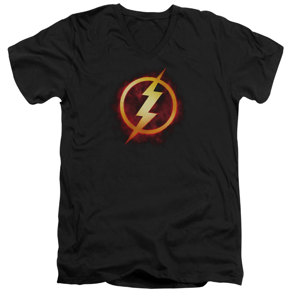 Justice League Flash Title Mens Slim Fit V-Neck T Shirt Black Officially Licensed