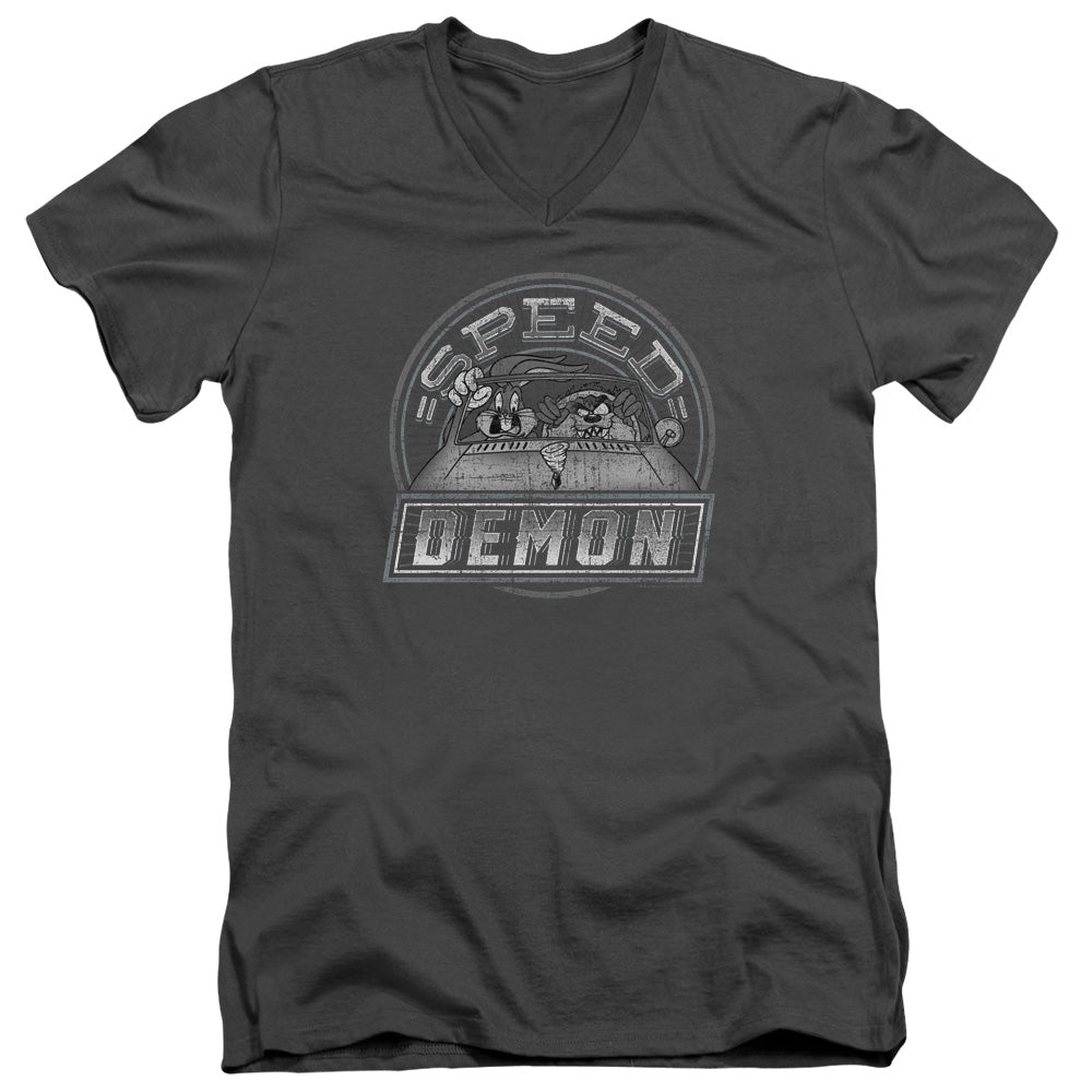 Looney Tunes Speed Demon Mens Slim Fit V-Neck T Shirt Charcoal Officially Licensed