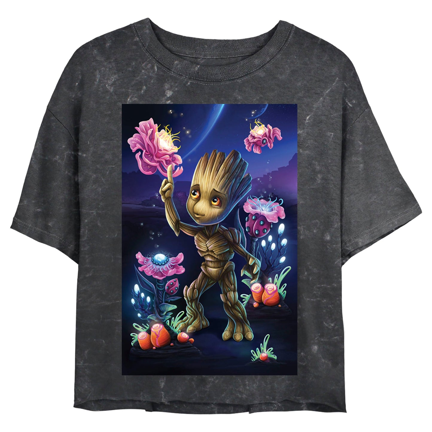 Marvel GROOT PLANTS Mineral Wash Junior's Crop Top Shirt
