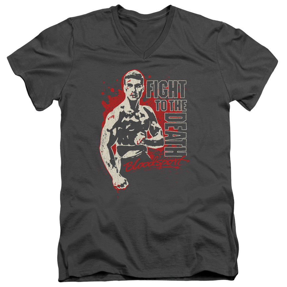 Bloodsport To The Death Mens Slim Fit V-Neck T Shirt Charcoal Officially Licensed