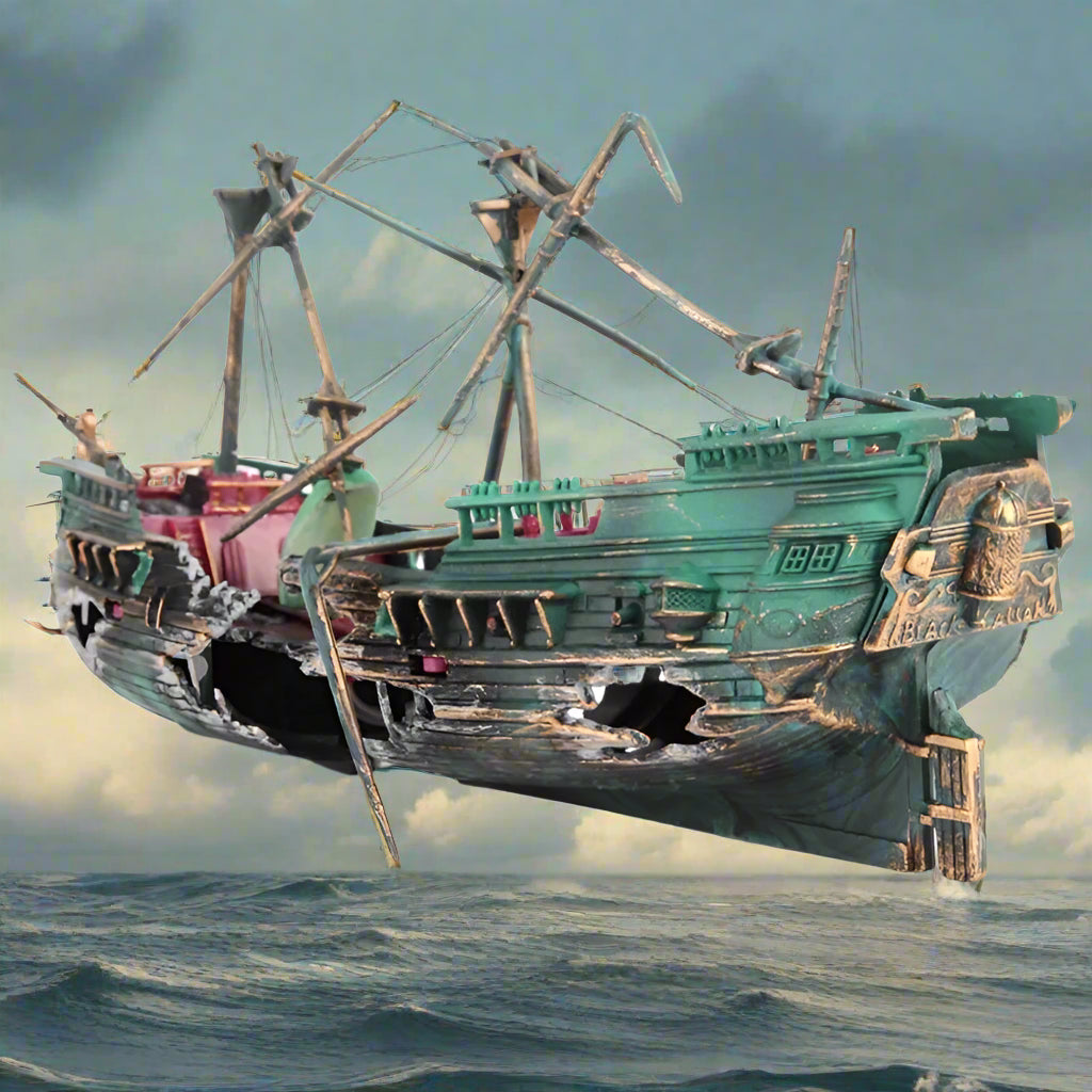 Model of a pirate ship on a white background