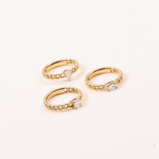 Gold Plated Titanium Steel Zircon Chain Ring