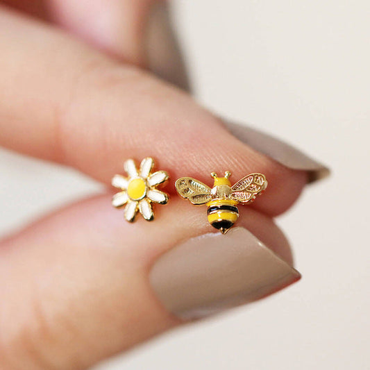 Little Stud Earrings Female Asymmetric Bee
