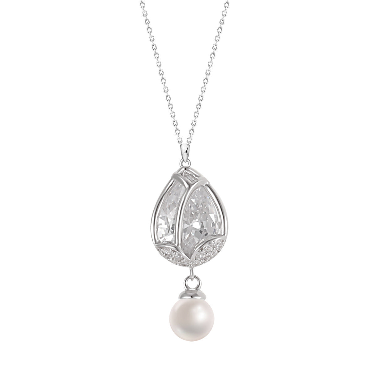 Non-fading Zircon Pearl Drop Necklace