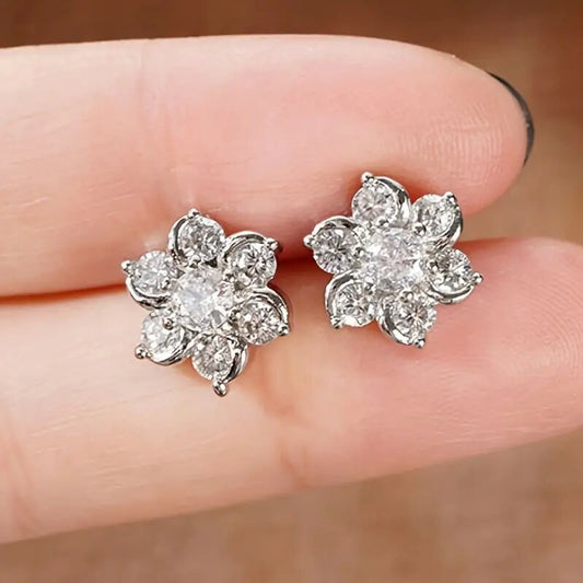 Super Zircon Stud Earrings Flower Design