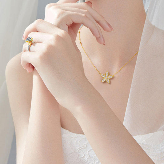 Sterling Silver Rhinestone Flower Pendant Necklace