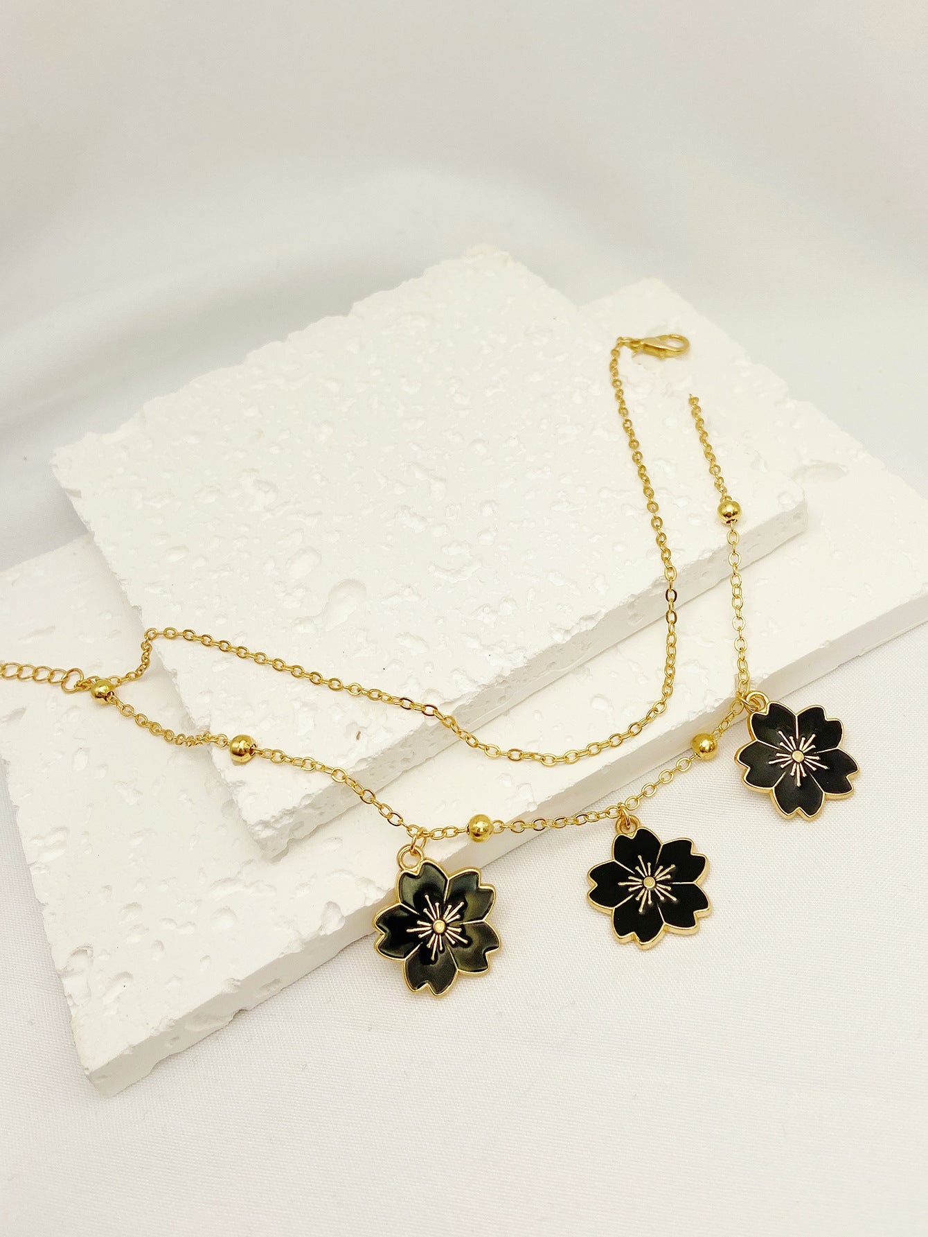 Double-layer Oil-spot Glaze Flowers Anklet