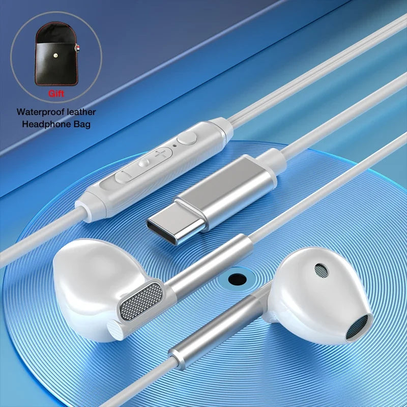 EARDECO 3.5mm/Type-C Noise Canceling Headphone Wired Headphones Bass Hifi Wired Earphone Earbuds Stereo Mic Earphone with Wire