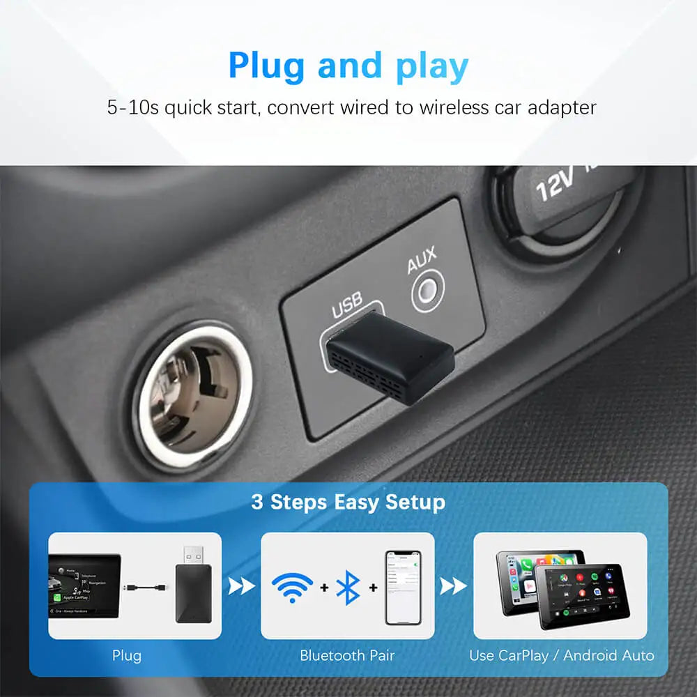 DriveMate DuoLink – 2-in-1 Wireless CarPlay & Android Auto Adapter | Plug & Play USB Converter for Factory OEM Systems