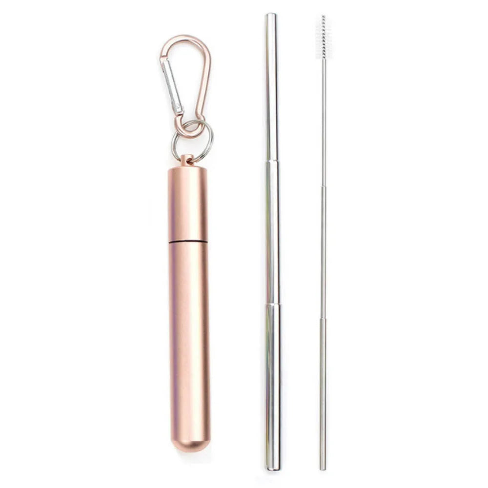 Sip Happens Stainless Steel Telescopic Straw Set – Collapsible, Portable, Eco-Friendly with Cleaning Brush & Travel Case