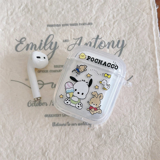 TPU Wireless Charge Headphone Case For Airpods 4,1,2,3,Pro,Pro2 Earphone Soft Cover With Hook Pochacco Cute Cartoon
