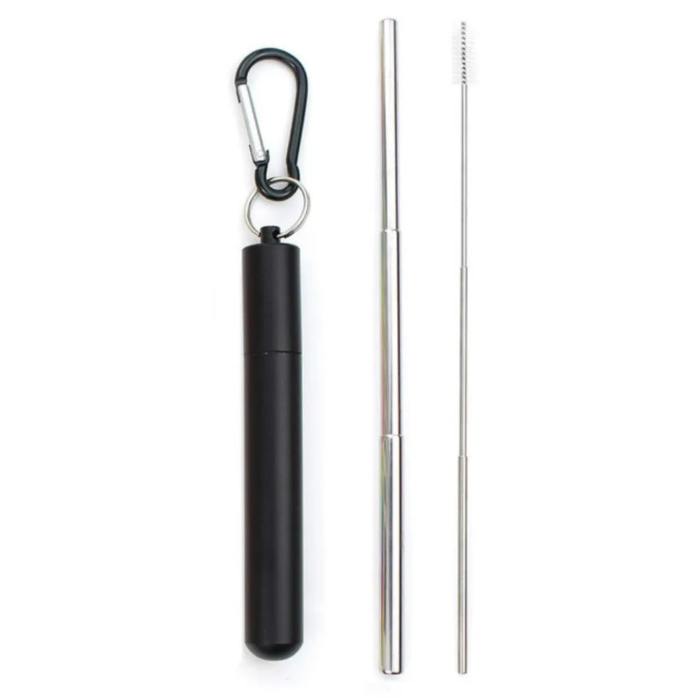 Sip Happens Stainless Steel Telescopic Straw Set – Collapsible, Portable, Eco-Friendly with Cleaning Brush & Travel Case