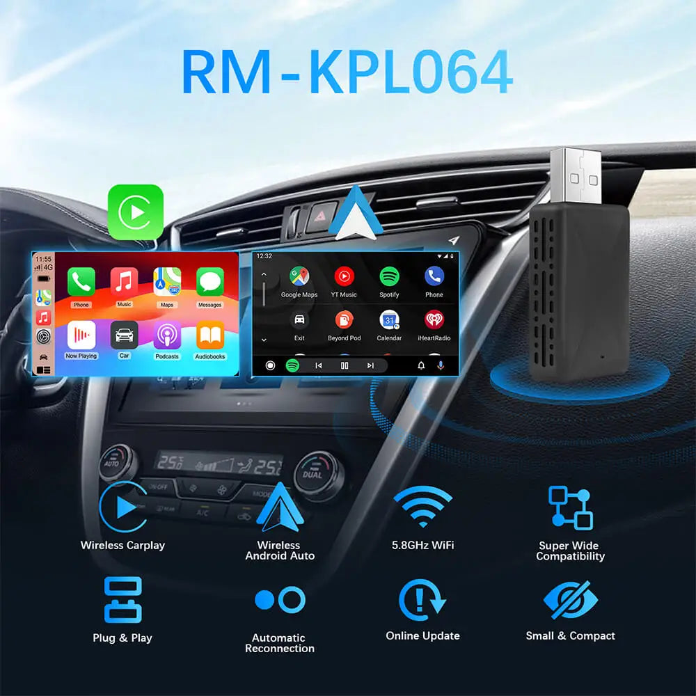 DriveMate DuoLink – 2-in-1 Wireless CarPlay & Android Auto Adapter | Plug & Play USB Converter for Factory OEM Systems