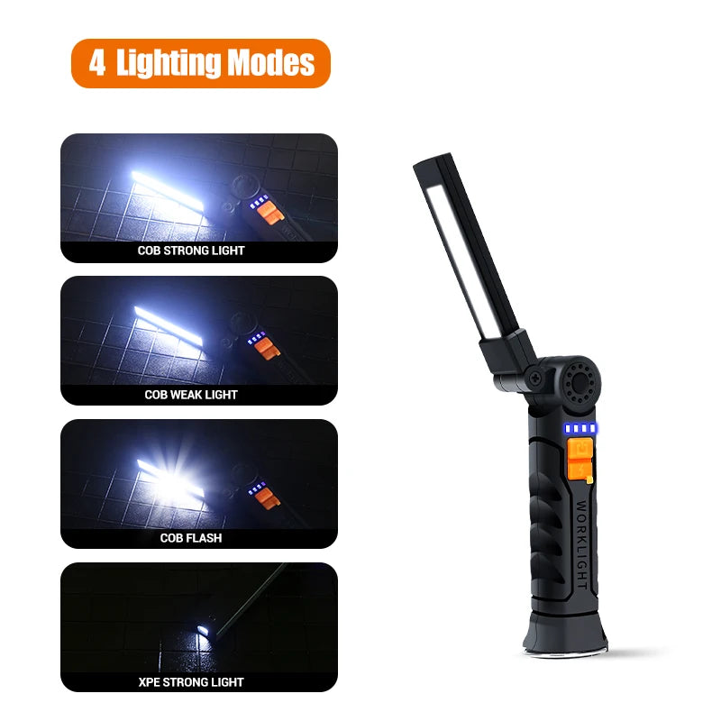 “Grip & Glow Pro” Magnetic COB LED Work Light – Pocket Torch Meets Power Bank - THOOBO!