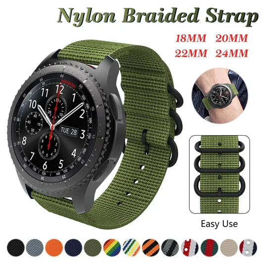 18mm 20mm 22mm 24mm Nylon strap For Samsung Galaxy watch 3 4 5 pro 6 7 46mm 42mm Active2 Amazfit Bip S3 frontier Sports band