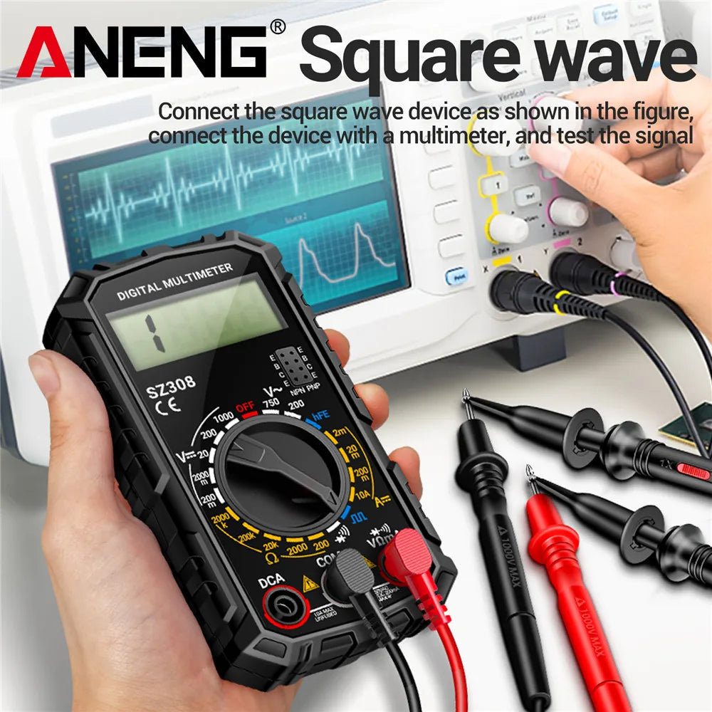 SZ308 Digital Voltage Commander – 1999 Count Multimeter with HFE, Triode Test, and Square Wave Generator