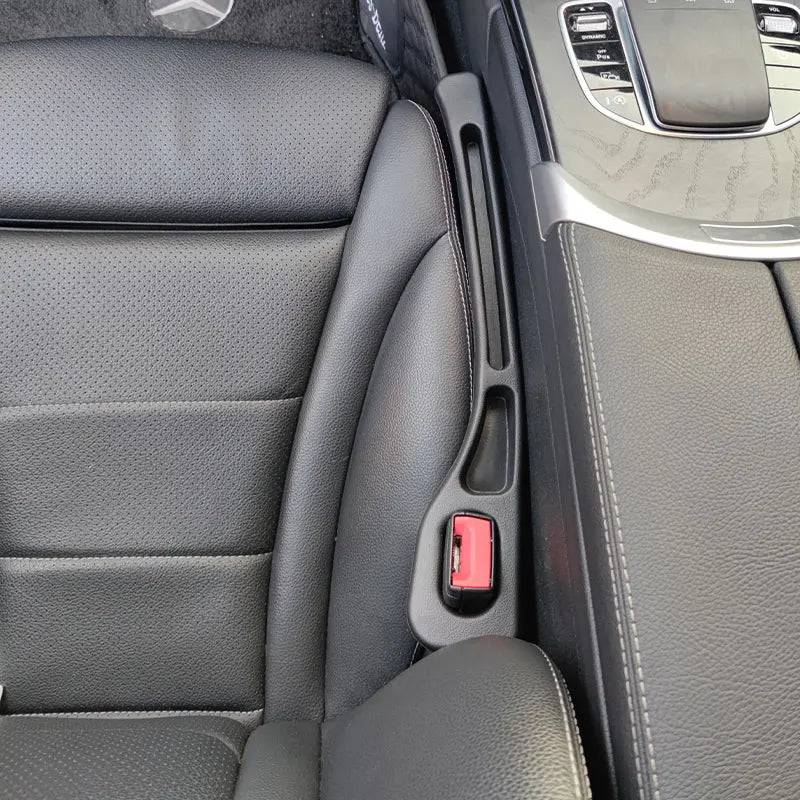 “Crumb Catchers Deluxe” – 2pc Universal Car Seat Gap Filler Duo w/ Leak-Proof Storage & Comfort Touch Strip