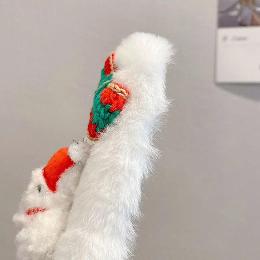Plush Christmas Snowman Phone Cases Cute IPhone 16 12 13 14 15Pro XR X Xs Max Mini 7 8 Case 3D Furry Bunny Fur Back Cover Funda