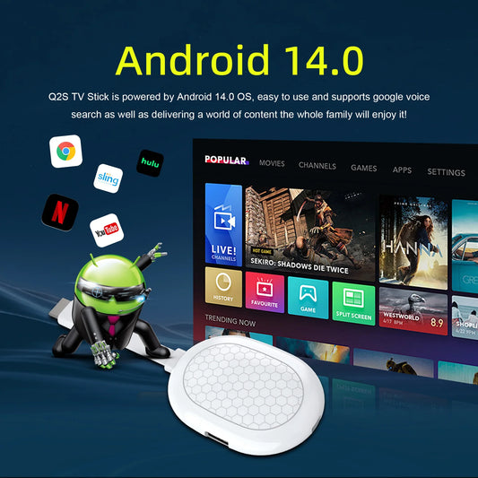 Factory directly Android 14 Allwinner H313 TV stick Mortal Q2S Dongle Support Youtube google Wifi6 BT5.0 8K Voice Remote TV BOX