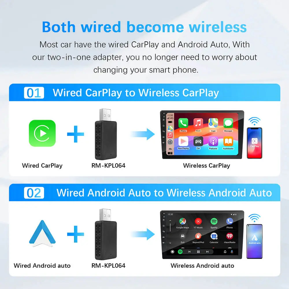 DriveMate DuoLink – 2-in-1 Wireless CarPlay & Android Auto Adapter | Plug & Play USB Converter for Factory OEM Systems
