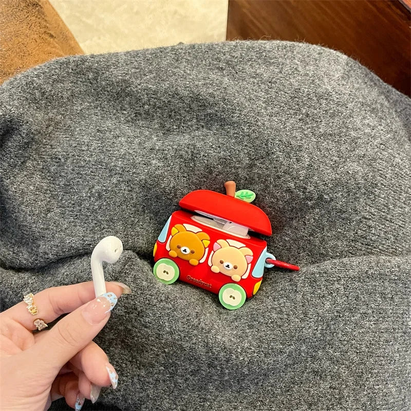 Cute Car Bear Case for AirPods 4 Airpod 1 2 3 Pro Pro2 Bluetooth Earbuds Charging Box Protective Earphone Case Cover