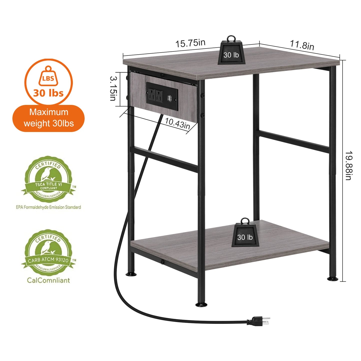 DreamSync Duo Nightstands — Set of 2 Modern End Tables with Built-In Charging Station