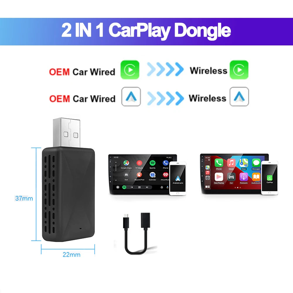 DriveMate DuoLink – 2-in-1 Wireless CarPlay & Android Auto Adapter | Plug & Play USB Converter for Factory OEM Systems