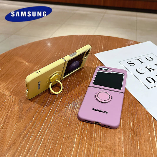 Luxury Official Candy Color Liquid Silicone Ring Holder Phone Case Samsung Galaxy Z Flip 7 6 5 4 3 Shockproof Protective Cover