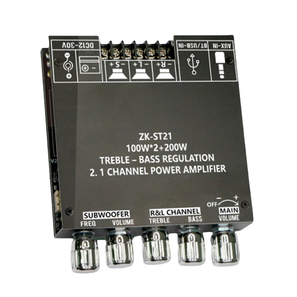 ZK-ST21 Bluetooth-Compatible 2.1 Channel Digital Power Subwoofer Amplifier Module – 100W+100W+200W with TPA3221 Chip