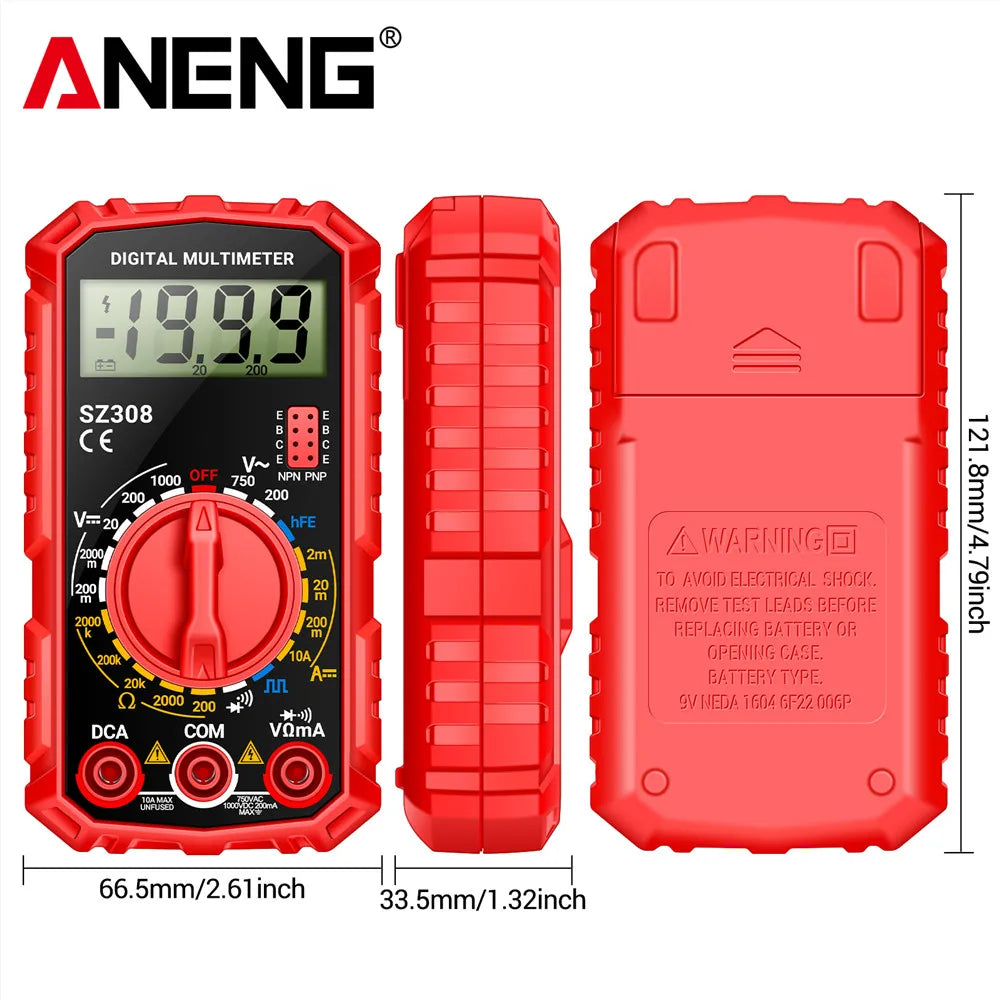 SZ308 Digital Voltage Commander – 1999 Count Multimeter with HFE, Triode Test, and Square Wave Generator