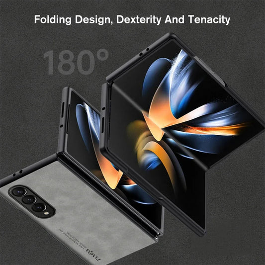 For Samsung Galaxy Zfold4 Zfold3 Zfold Z Fold 5 4 3 Fold5 Fold4 Fold3 5G Silicone Shockproof Bumper Sheepskin Leather Case