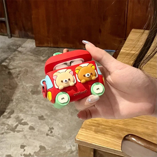 Cute Car Bear Case for AirPods 4 Airpod 1 2 3 Pro Pro2 Bluetooth Earbuds Charging Box Protective Earphone Case Cover