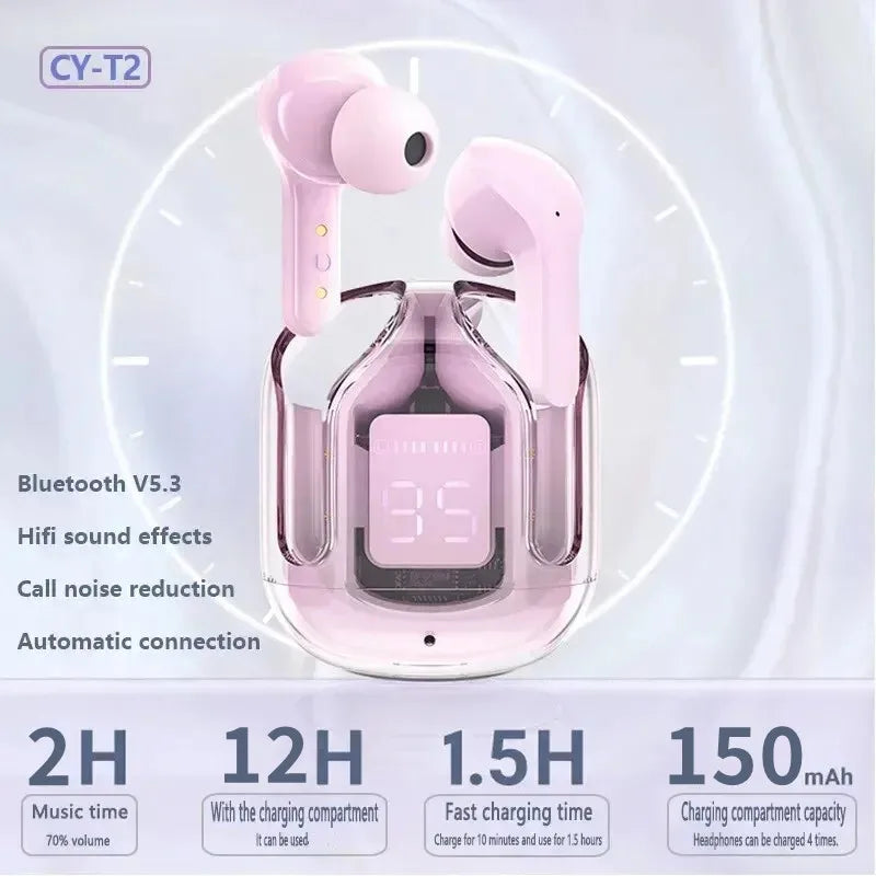 Original T2 Transparent Wireless Bluetooth Earphones with LED Power Display – HiFi Stereo Sound & Built-in Mic for Xiaomi and More - THOOBO!