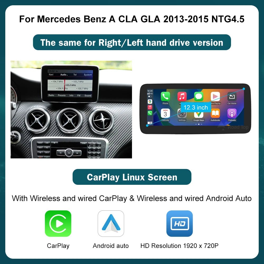 Road Top 12.3" Wireless CarPlay & Android Auto Screen for Mercedes-Benz Magic 🎶✨
