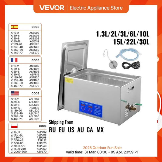 VEVOR Sonic Suds Pro – Ultra-Powered Ultrasonic Cleaner for Jewelry, Tools, Glasses, Watches & More | 1.3L–30L Sizes | Pro Wash in Minutes - THOOBO!