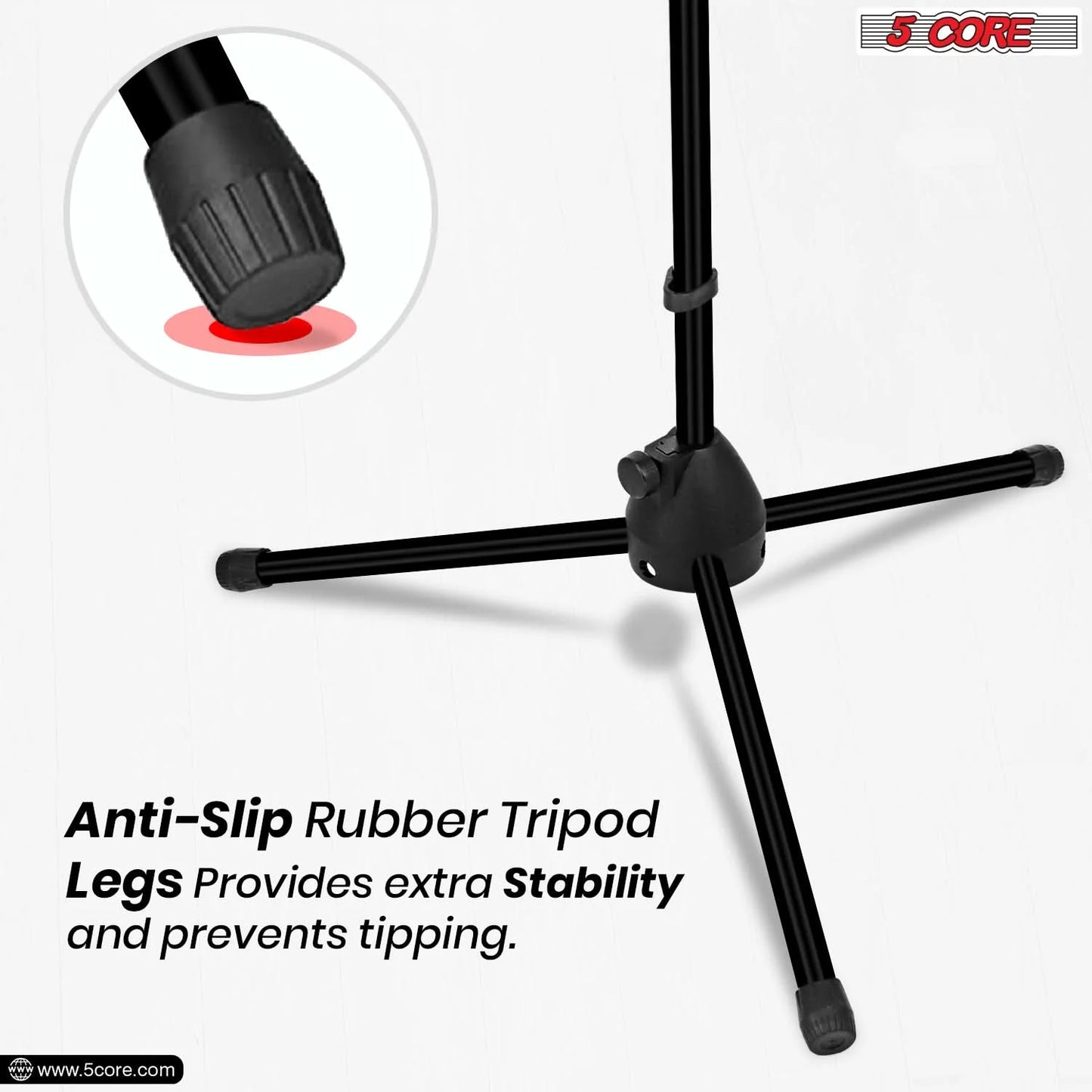 5 Core Adjustable Tripod Mic Stand with Boom Arm – 4 Pack | 18-72” Floor Microphone Holder for Stage, Studio & Podcasting