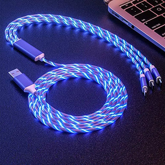 3 in 1 Fast Charging Cable with LED Lighting, 3A, Micro USB Type C, for IPhone, Samsung, Xiaomi, Phone Charger